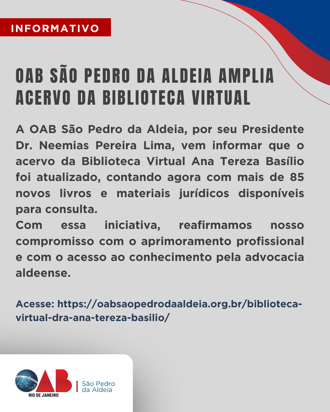 OAB São Pedro da Aldeia amplia acervo da Biblioteca Virtual Ana Tereza Basílio com mais de 85 novos títulos