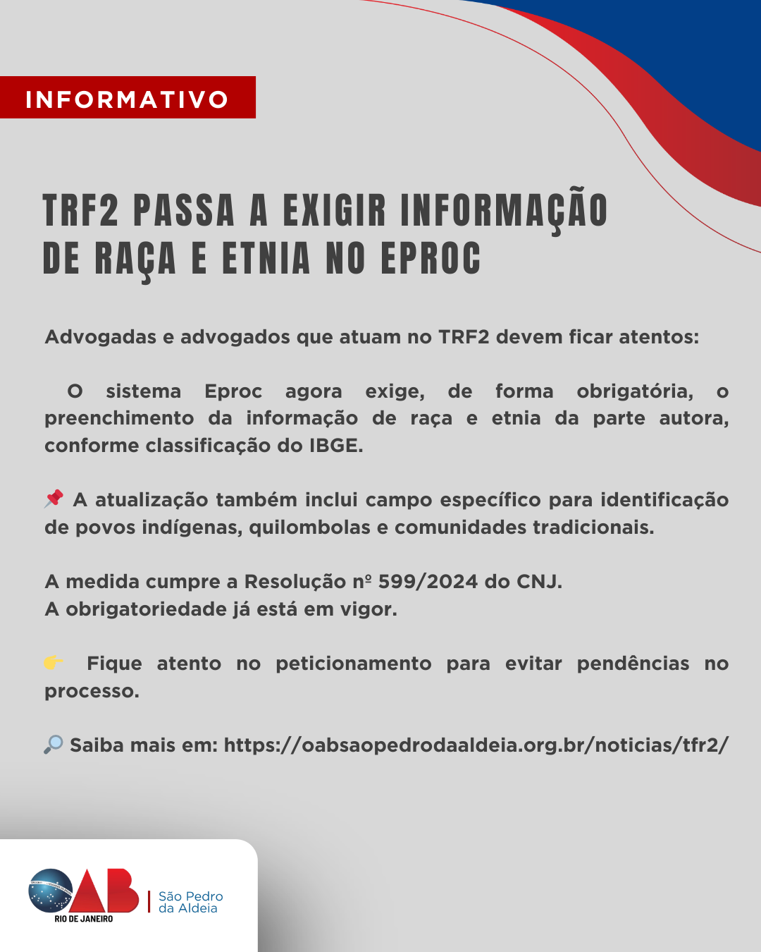 TRF2 passa a exigir informação obrigatória de raça e etnia no Eproc
